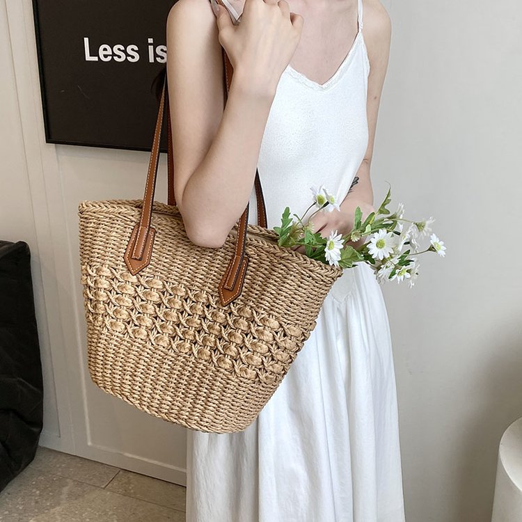 New single shoulder straw bag casual fashion beach vacation women's bag large capacity vegetable basket handbag tote women's bag