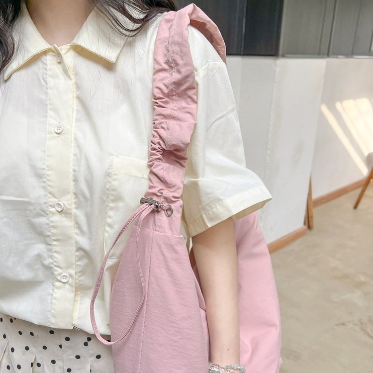 Bags Women's Solid Color Drawstring Pleated Bag Fashion Commuting Ins Style Zipper Women's Bag Cute Versatile Shoulder Bag