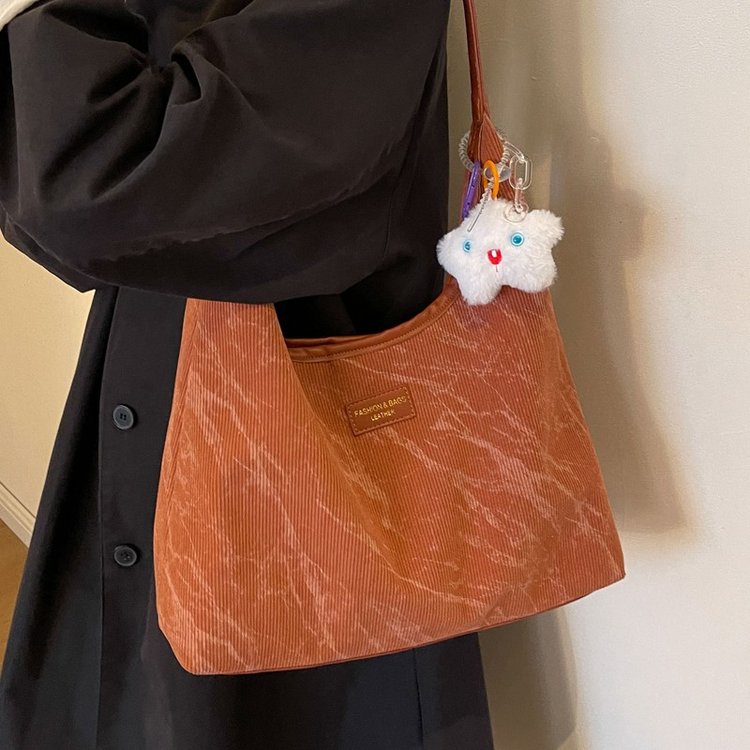 Corduroy canvas bag for women 2024 new retro casual tote bag Korean version single shoulder niche single shoulder armpit bag