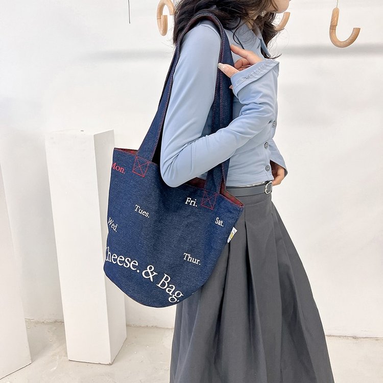 Denim bag women's large capacity new summer high-end shoulder bag Korean style bucket bag is popular this year
