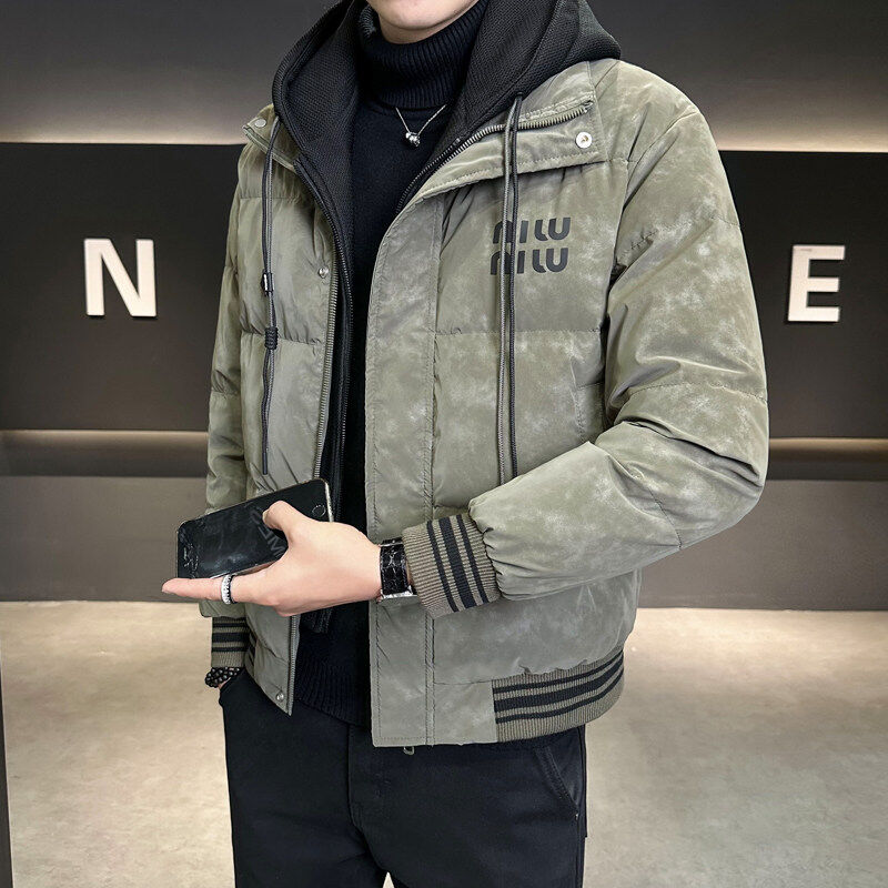 Fake two-piece hooded down jacket men's new winter style large goods