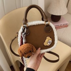 Autumn and winter retro portable plush bag for women 2024 new fashion suede small square bag versatile simple crossbody bag