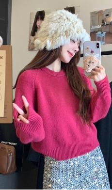 Autumn and winter new Korean style basic versatile candy color sweater pullover knitted sweater for women