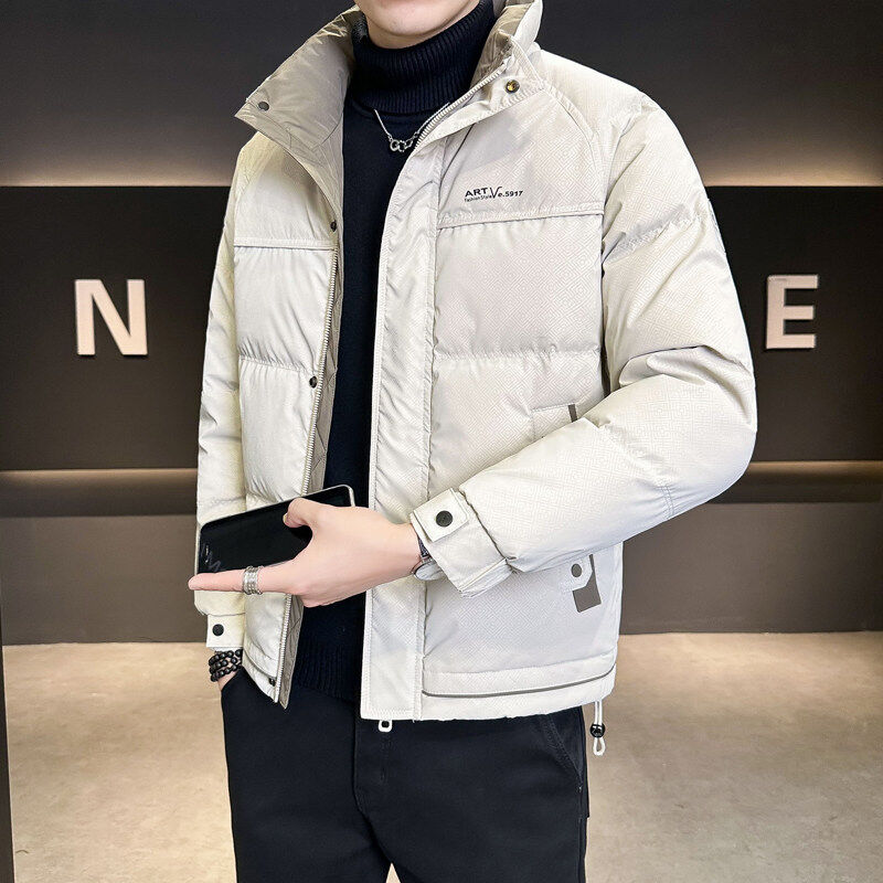 Winter down jacket men's new stand collar bulky white duck down jacket