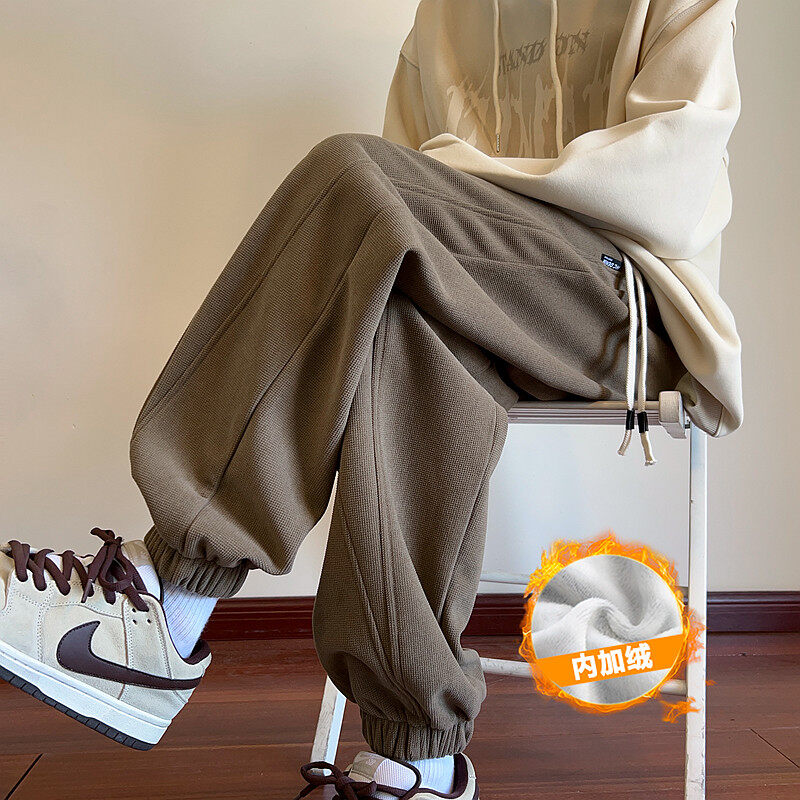 Men's winter velvet thickened ankle-length sports casual pants