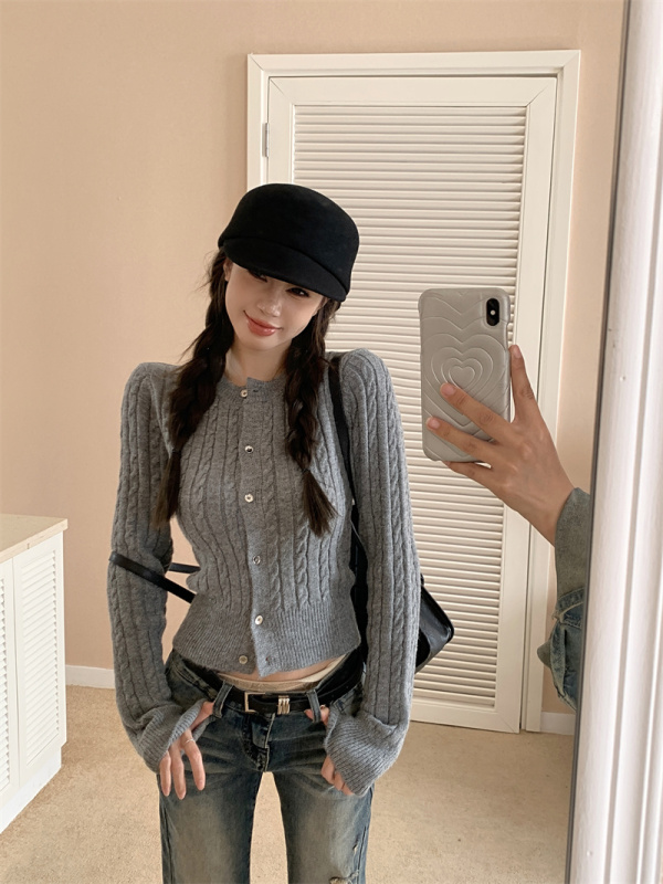 Slim short thick sweater cardigan for women autumn and winter thickened sweater