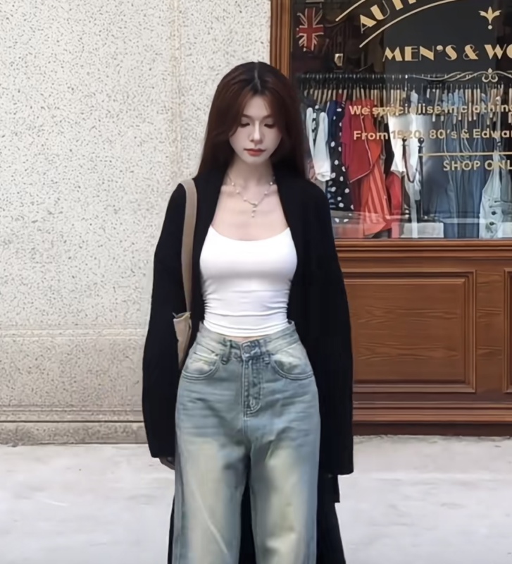 Black long sweater lace-up jacket for women 2024 spring and autumn new style lazy style loose casual slim knitted cardigan