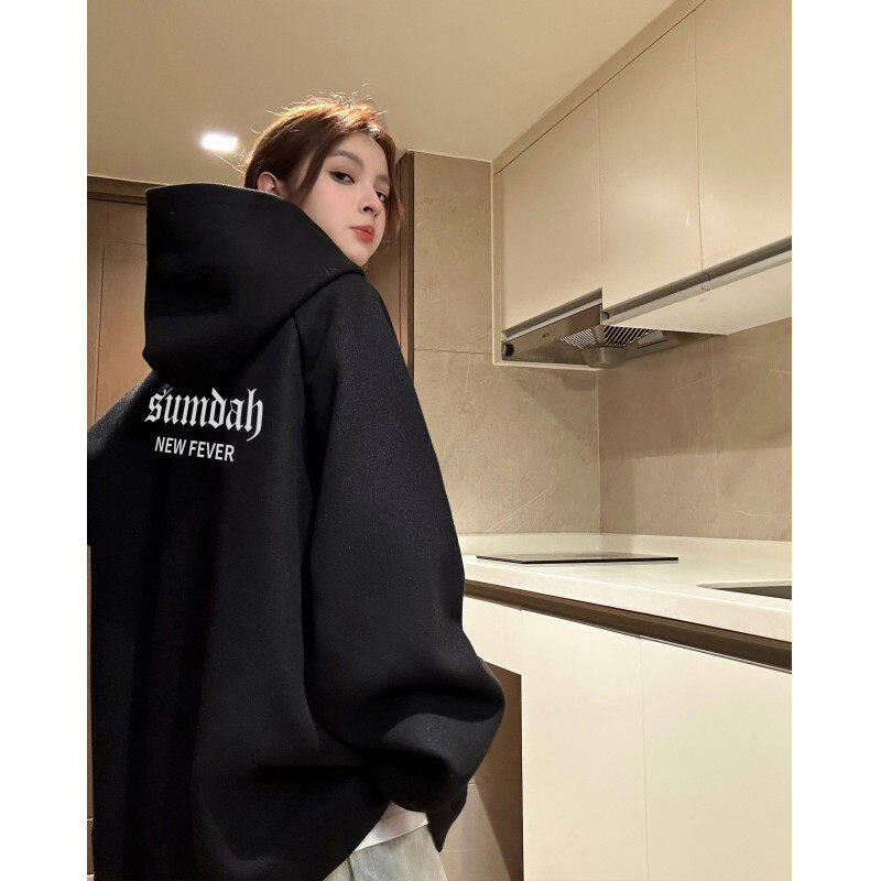 Wool silicone printed hooded sweatshirt