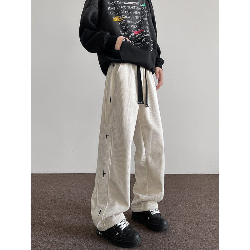 Retro high street handsome casual straight sports warm trousers