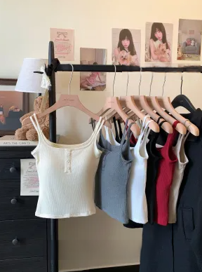 Women's Autumn and Winter Camisole with Breast Pads, Brushed Bottoming, Versatile Short Back Top