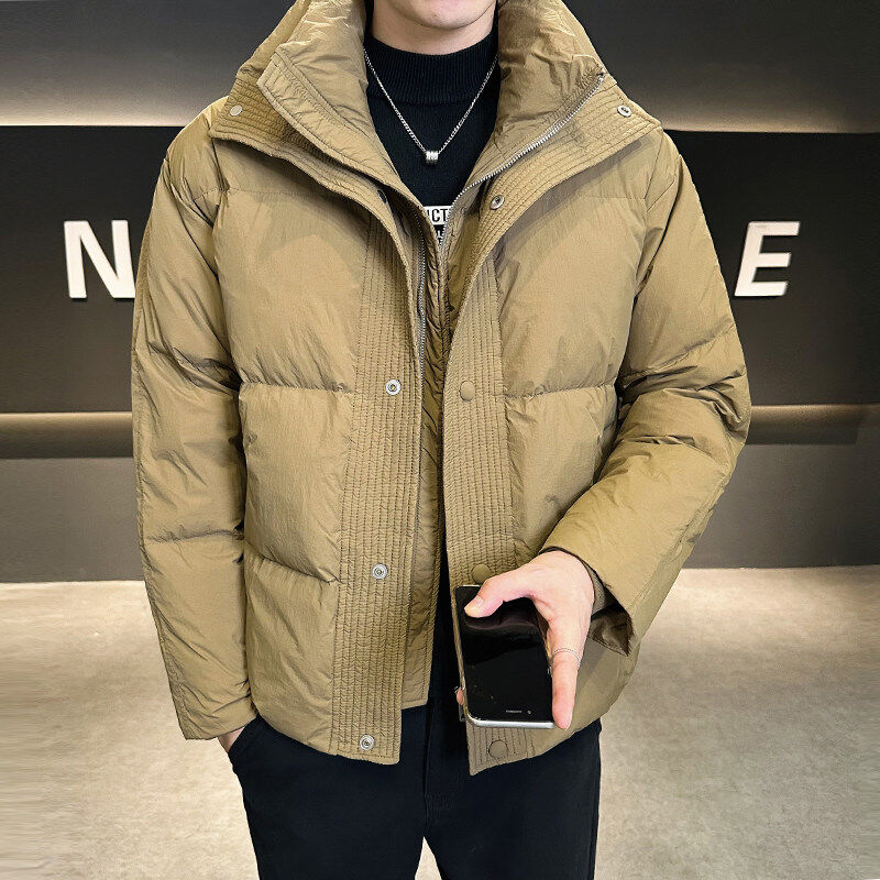 Men's winter vacation two-piece casual down cotton jacket, warm double-layer stand collar Korean style bread cotton jacket