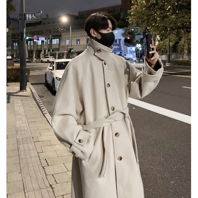 Woolen coat men's mid-length knee-length windbreaker woolen coat