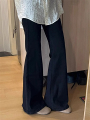 Bell-bottomed pants for women, small, high-waisted, slimming, fat mm pants, loose black jeans, spring and autumn, non-legged, slightly flared pants