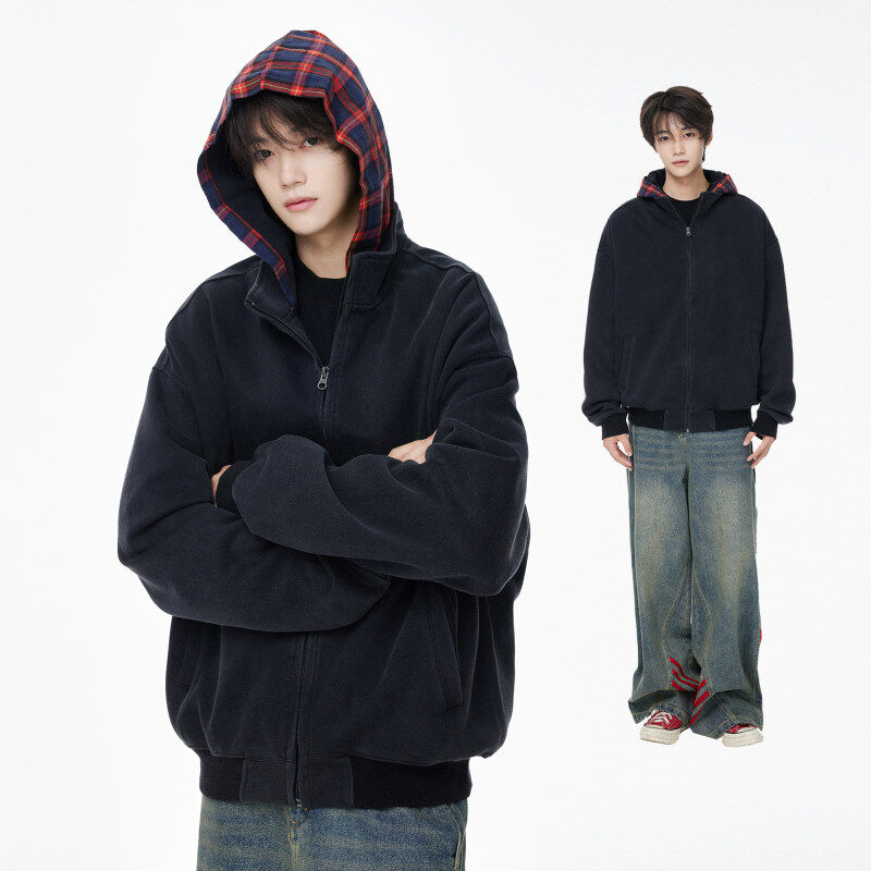 washed plaid sweatshirt