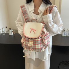 Niche design cute and sweet girly travel backpack 2024 new pink and white plaid backpack college style school bag