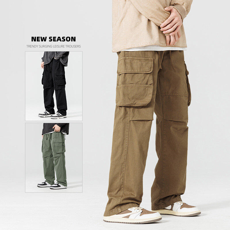 American trendy wide-leg casual pants, trendy loose workwear straight pants