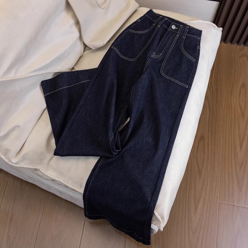 FYQ-Micro-flared high-waisted jeans for women 2024 autumn and winter new style retro loose straight wide-leg pants