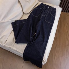 FYQ-Micro-flared high-waisted jeans for women 2024 autumn and winter new style retro loose straight wide-leg pants