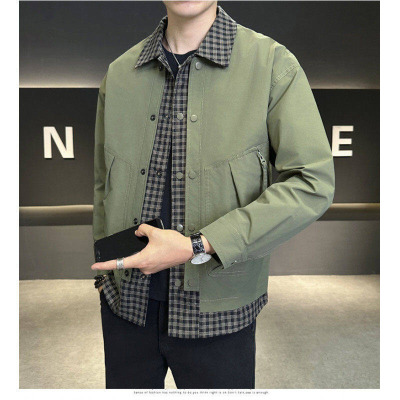 Fake two-piece men's coat with lapel, handsome workwear, youth jacket, versatile fashion trend