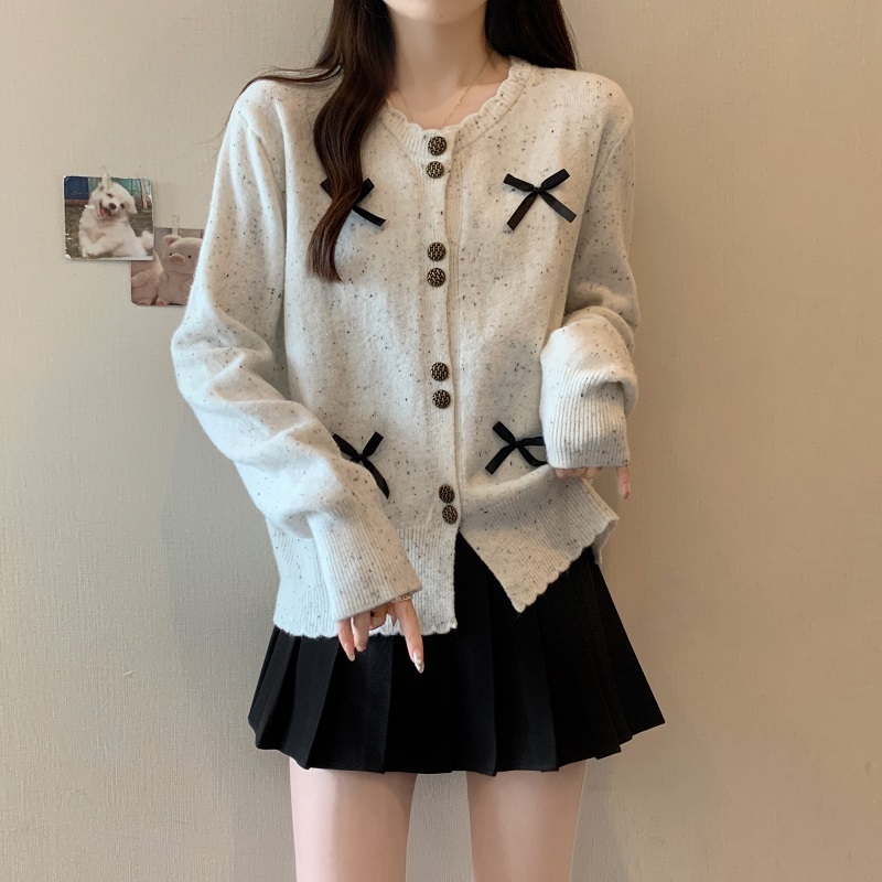 Plus size women's 2024 new winter style fat mm design bow loose foreign style short knitted cardigan