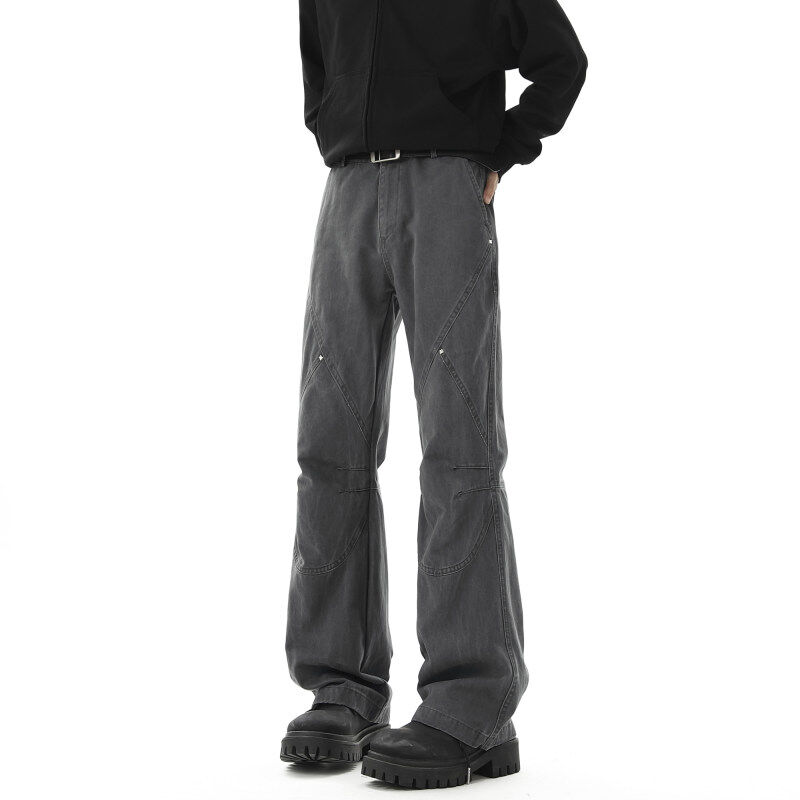 Spring new style American retro heavy rivet washed distressed overalls