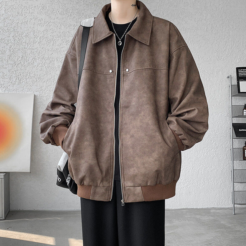 Dirty handsome leather jacket men's autumn and winter thickened PU leather jacket loose large size leather jacket