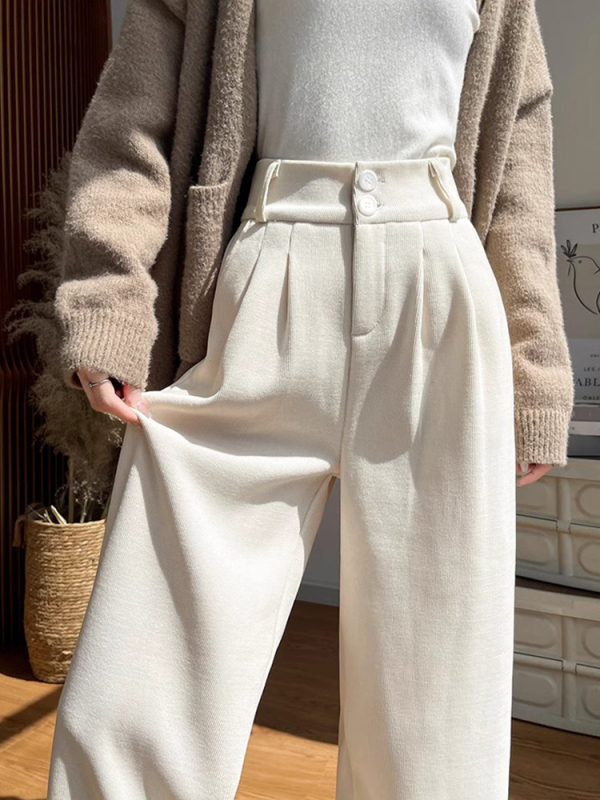 Wide-leg pants for women spring and autumn 2024 new high-waisted straight autumn and winter plus velvet casual suit corduroy pants