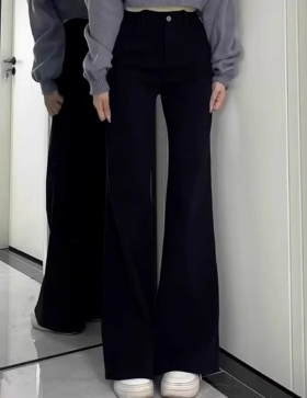Velvet straight-leg micro-flared jeans for women in autumn and winter, small, large size, pear-shaped body, high waist, slimming and fat mm bell-bottoms