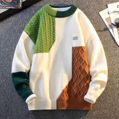 Winter thickened men's knitwear men's patchwork personalized sweater bottoming shirt