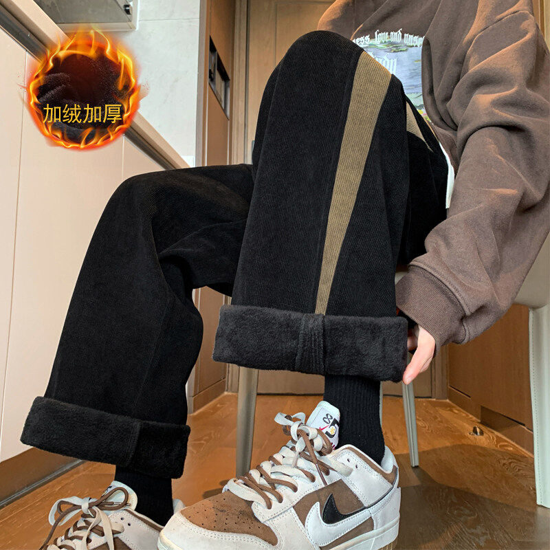 Winter thickened velvet warm European cotton velvet super thin casual pants men's American high street mopping pants