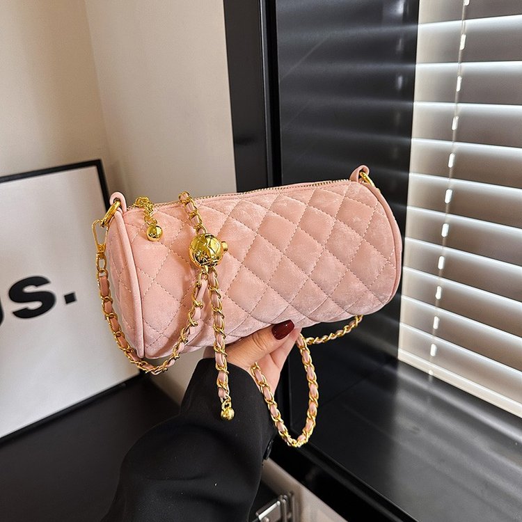 Diamond chain bag for women spring new fashion trendy shoulder crossbody bag small fragrance versatile cylinder bag