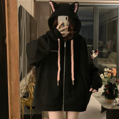 Hooded lambswool thickened cotton sweatshirt German Cat Doberman Pinscher Women's Winter American Black Dog Ear Jacket