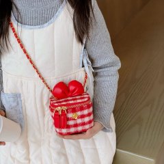 2024 New Fashion Children's Bag Girls New Year Red Coin Plaid Super Hot Style Bow Mini
