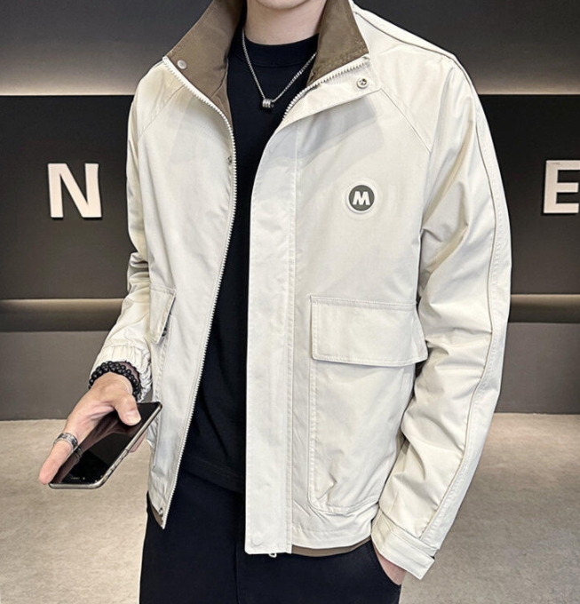 Cotton thickened jacket men's stand collar color matching high-end trendy work jacket casual and versatile