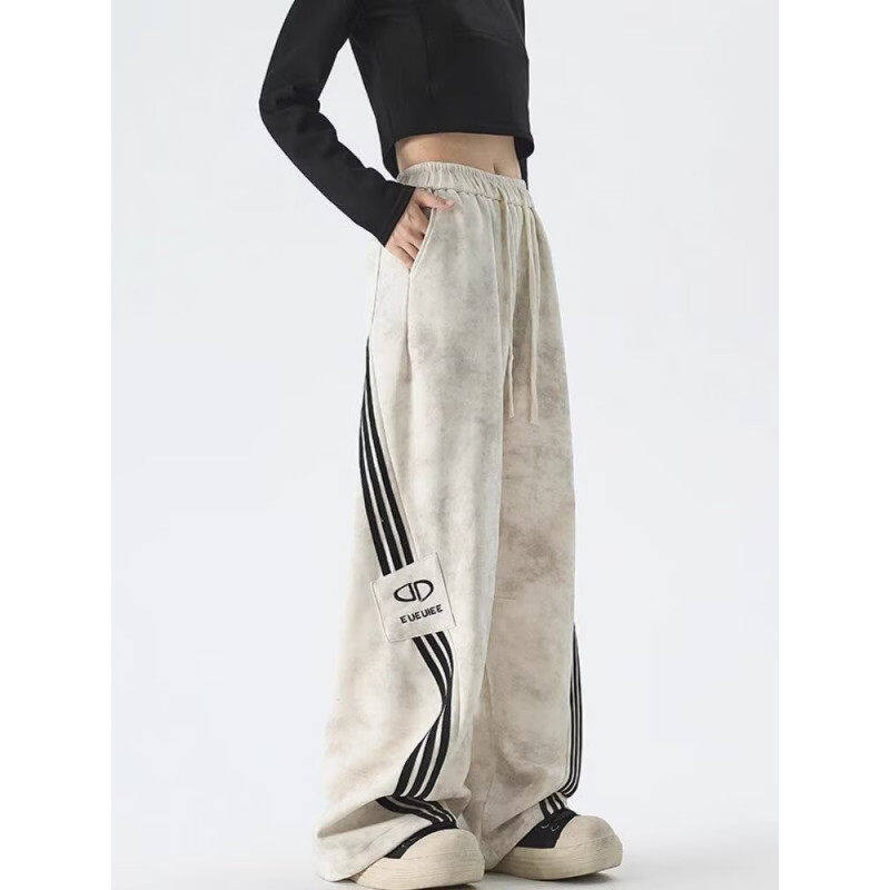 New tie-dye loose casual pants, Korean style trendy and versatile pants, wide-leg floor-length trousers with falling feel
