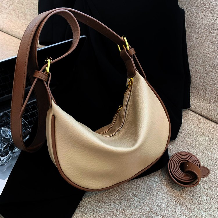 Soft leather large capacity fashionable simple casual bag autumn and winter new versatile Korean style crossbody bag dumpling bag trend