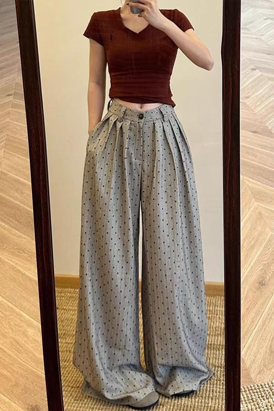 Original raw material suit waistband polka-dot love trousers, lazy and relaxed striped suit trousers, floor-length wide-leg trousers