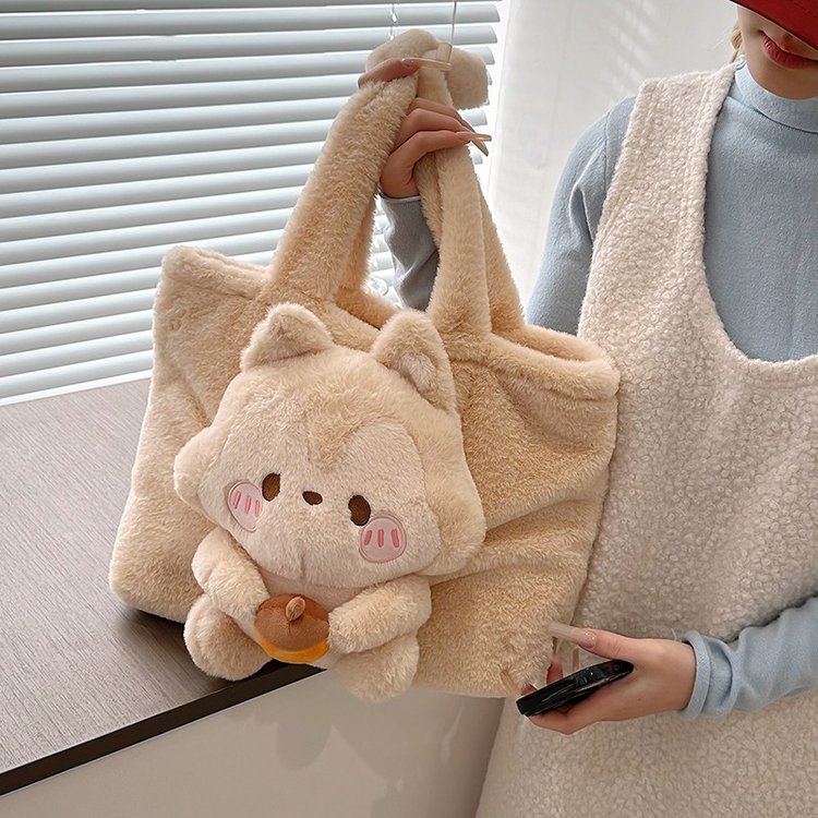 Cute girly heart handbag, autumn and winter furry bag, female student storage bag, cross-body bag, doll machine doll bag