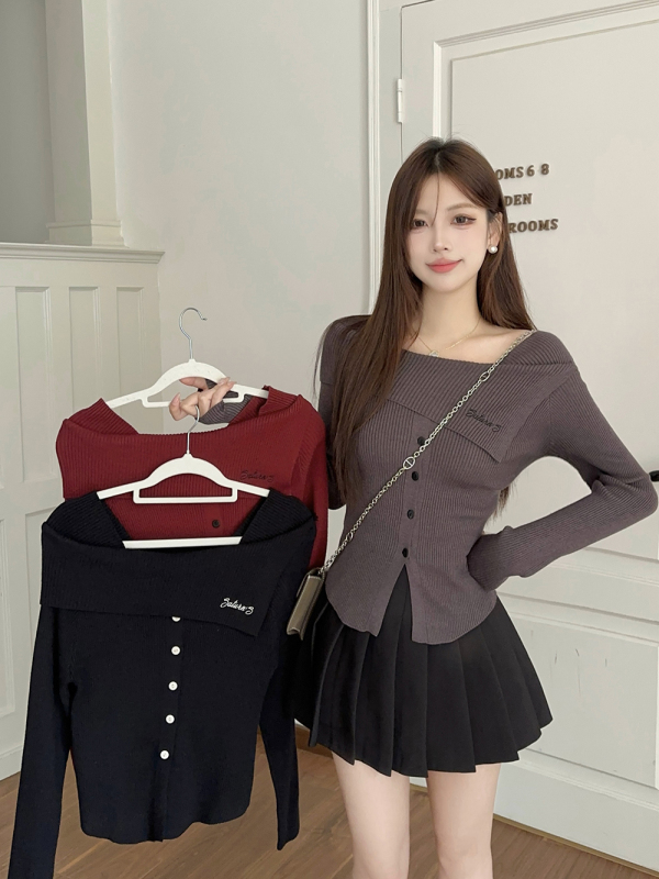 In stock 2024 autumn and winter new plus size women's one-shoulder American hottie pure desire warm and thickened top