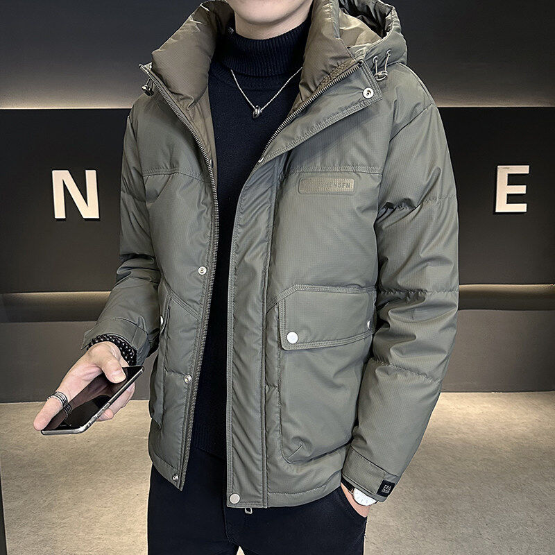 New winter down jacket men's short hooded thickened jacket