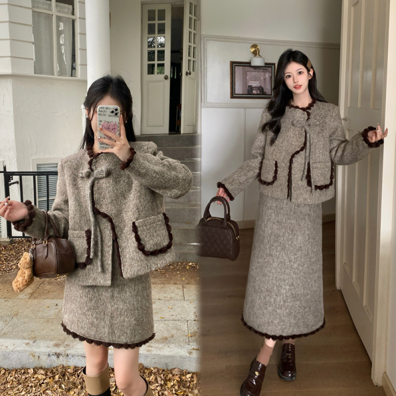 Plus size women's Princess Margaret suit small fragrant short coat top skirt two-piece set