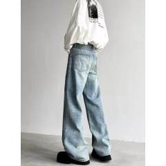 Trendy brand jeans for men in autumn and winter new loose straight slim trendy retro vibe trousers