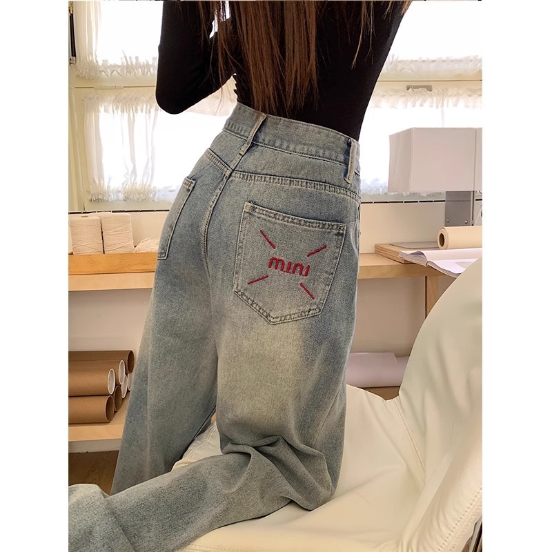 Women's winter new velvet jeans, high waist, large size, loose, fat girl, mm, pear-shaped figure, slim straight pants