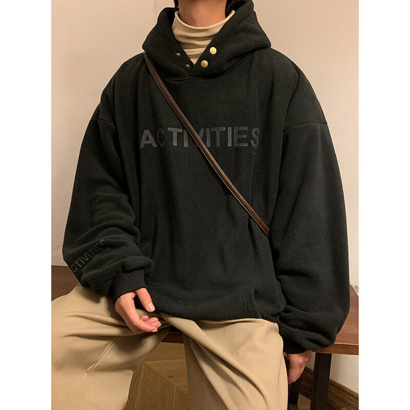 Autumn and winter heavyweight polar fleece hooded letter print large size