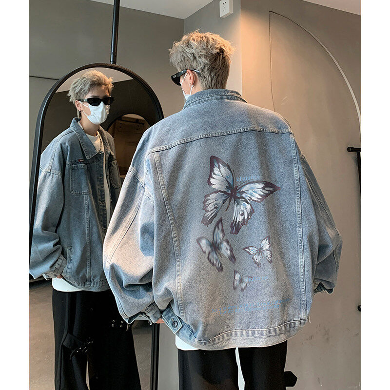 New Hong Kong style trendy denim jacket large size loose American denim jacket
