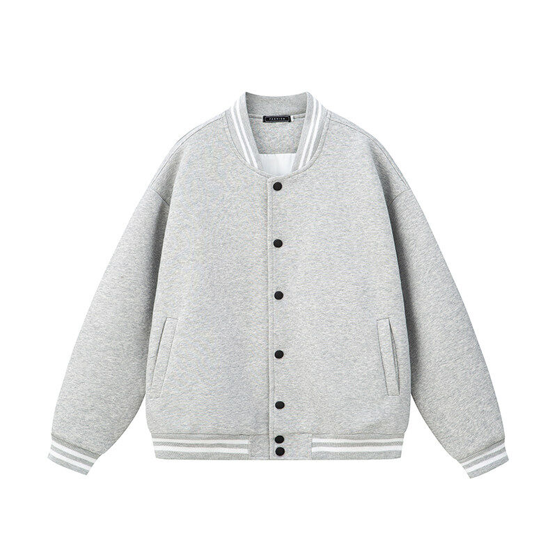 440g cardigan solid color sweatshirt buttoned baseball jacket autumn and winter trendy men's cotton pullover jacket