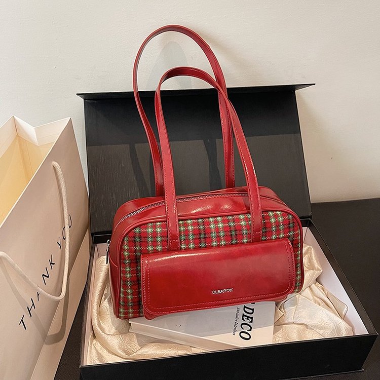 Autumn and winter woolen plaid bag women's 2024 new trendy Korean niche armpit bag simple large capacity commuter bag