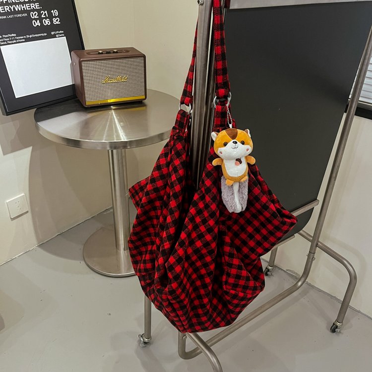 Autumn and winter woolen plaid large bag for women 2024 new Korean version niche tote bag casual large capacity backpack
