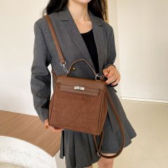 Niche retro simple handheld small bag women's bag 2024 new frosted Kelly bag versatile shoulder crossbody bag