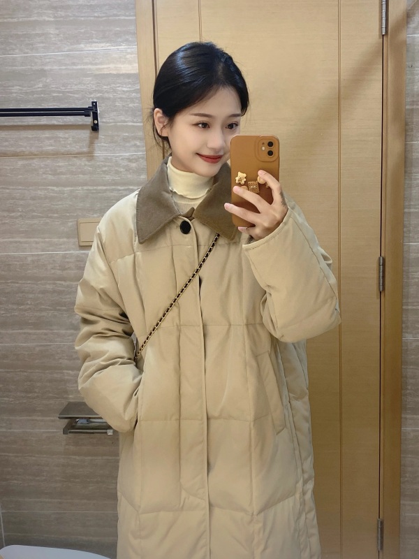 Large size 2024 winter new style coffee color lapel long cotton coat for women Korean style jacket